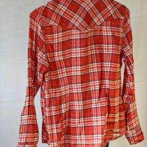 American Eagle Outfitters Pink and Orange Plaid Shirt